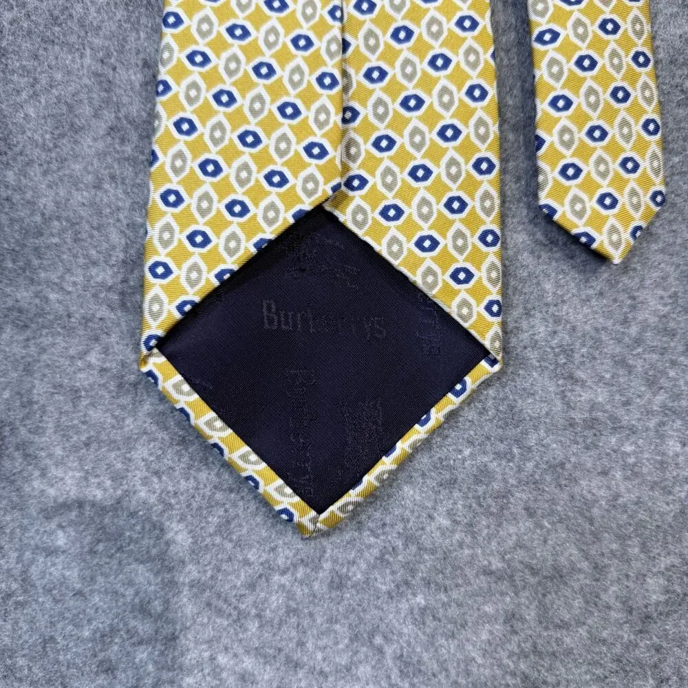 Burberry's London Pure Silk Hand Sewn Dress Tie Men's Yellow &‎ Blue Color NEW